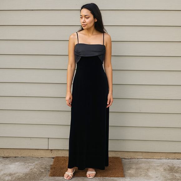 Vintage‎ Y2K Betsey & Adam Gown Womens 8 Black Velvet Mesh Tie Back Cami Straps - Picture 1 of 10